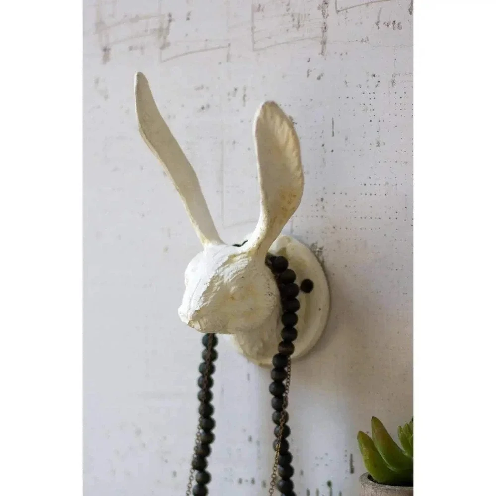 Cast Iron Rabbit Wall Hook Antique White Farmhouse Decor 7